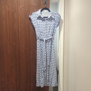 Mango Blue and White Patterned Shirt Dress Maxi